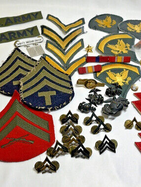 Vintage Army Marine Corps Patches Pins Ribbons  WWII Korean Conflict Vietnam War